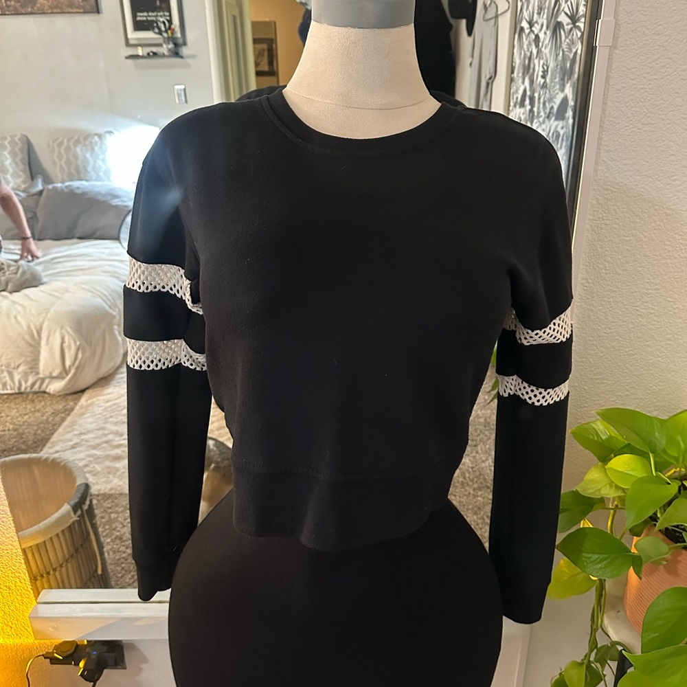 Black Long Sleeve Top with White Stripes